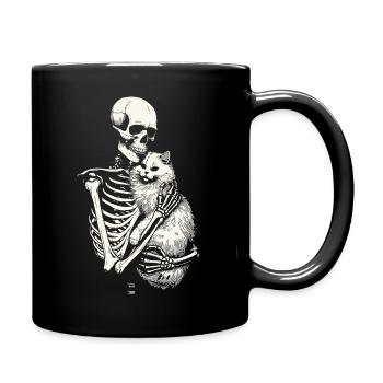 Skelett umarmt Katze - Tasse einfarbig - Schwarz - Rechts