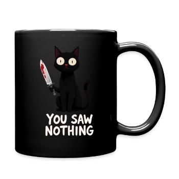 Black Cat with Knife – You Saw Nothing - Full Colour Mug - black - Right