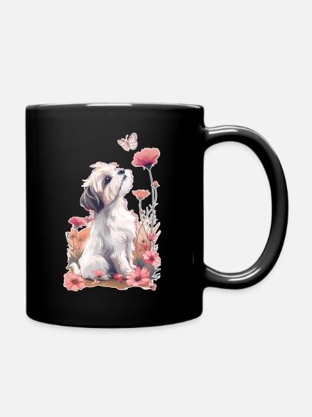 Shih Tzu und Schmetterling - Tasse einfarbig - Schwarz