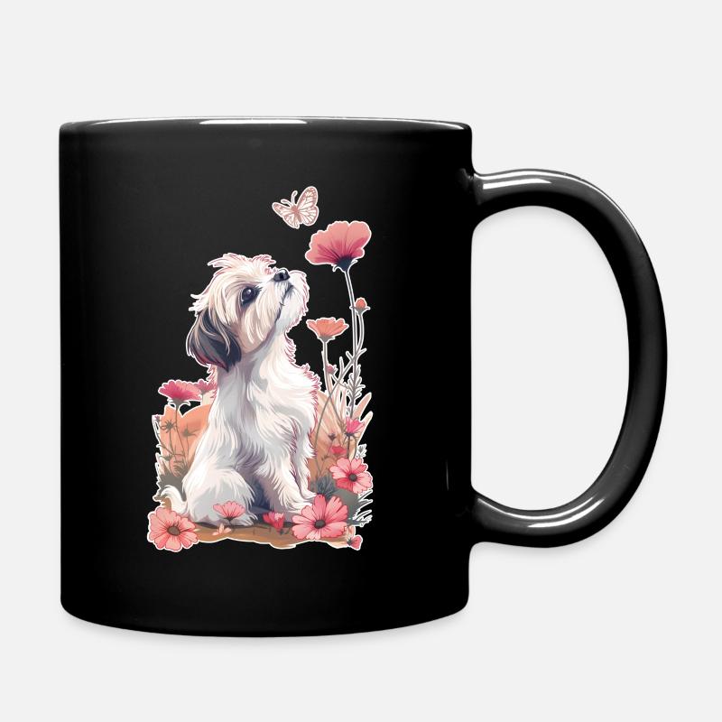 Shih Tzu und Schmetterling - Tasse einfarbig - Schwarz