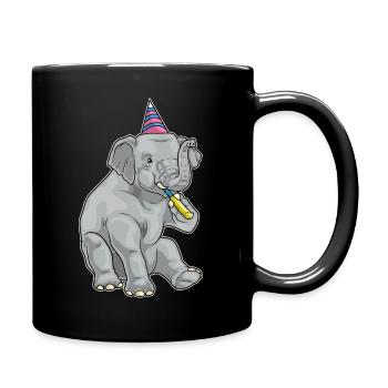 Elefant Geburtstag Tröte - Tasse einfarbig - Schwarz - Rechts