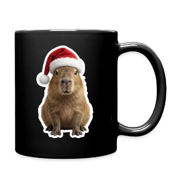 Chilliges Capybara und Weihnachtsmuetze - Tasse einfarbig - Schwarz - Rechts