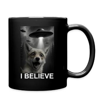 Fox, UFO, Abduction in the Forest, Humor, Extraterrestrial - Full Colour Mug - black - Right