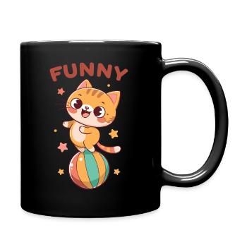 Freche Katze auf Regenbogenball - Tasse einfarbig - Schwarz - Rechts
