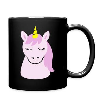 Süßes Einhorn mit geschlossenen Augen - Tasse einfarbig - Schwarz - Rechts