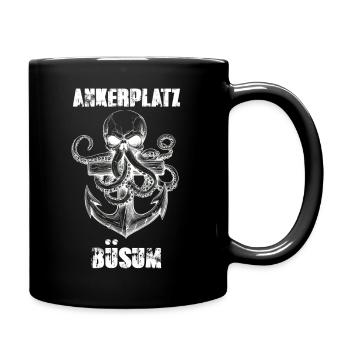 Nordsee Urlaub ANKERPLATZ BÜSUM Lustiges - Tasse einfarbig - Schwarz - Rechts