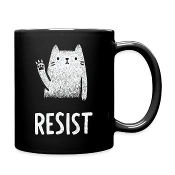Illustration der winkenden weißen Katze - Tasse einfarbig - Schwarz - Rechts