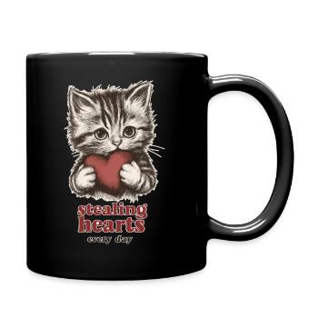 Chaton mignon qui vole des cœurs - Chat tenant un cœur - Mug uni - noir - Droite