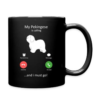Pekingese ruft lustigen Hundebesitzer an - Tasse einfarbig - Schwarz - Rechts