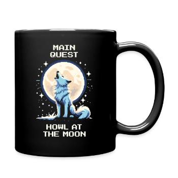 Hauptquest: Heulen zum Mond | Wolf - Tasse einfarbig - Schwarz - Rechts
