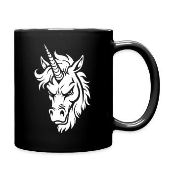 Böses Einhorn – Unicorn Kopf Schwarzweiß - Tasse einfarbig - Schwarz - Rechts