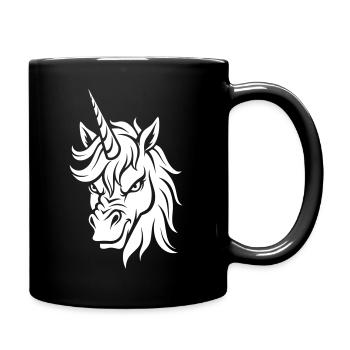 Böses Einhorn – Unicorn Kopf Schwarzweiß - Tasse einfarbig - Schwarz - Rechts