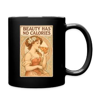 Art Nouveau Pin-Up: Beauty Has No Calories Pizza - Full Colour Mug - black - Right