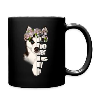 Husky with flower wreath love of life - Full Colour Mug - black - Right