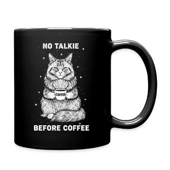 No conversation in front of coffee lover cat - Full Colour Mug - black - Right