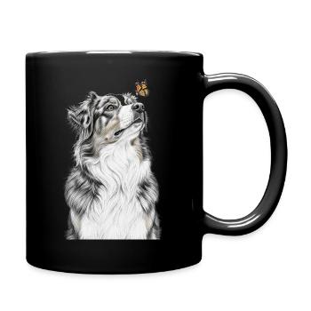 Aussie Looking Butterfly Australian Shepherd - Full Colour Mug - black - Right