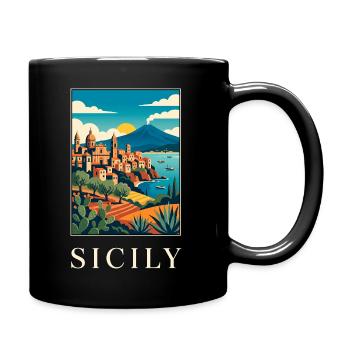 Sicilian Coastal Vista in Bold Colour Italy Travel - Full Colour Mug - black - Right