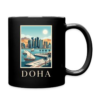 Doha Waterfront Cityscape Katar Reiseplakat - Tasse einfarbig - Schwarz - Rechts