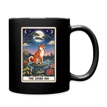 Shiba Inu moonlit night in the garden - Full Colour Mug - black - Right