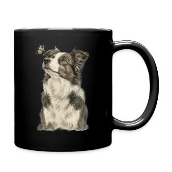 Border Collie Dog with Butterfly - Full Colour Mug - black - Right