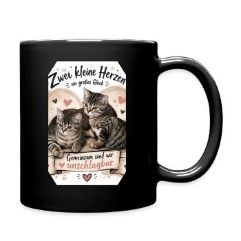 Zwei Katzen, großes Glück - Tasse einfarbig - Schwarz - Rechts