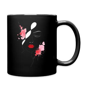 Frauengesicht mit roten Lippen - Tasse einfarbig - Schwarz - Rechts