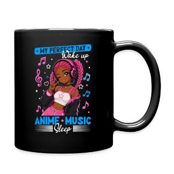 Anime and Music Chibi Black Girl - Tasse einfarbig - Schwarz - Rechts