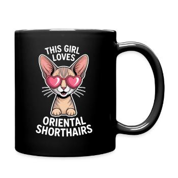 Cadeau de chat en plaisanterie sur les expressions orientales à poil court - Mug uni - noir - Droite