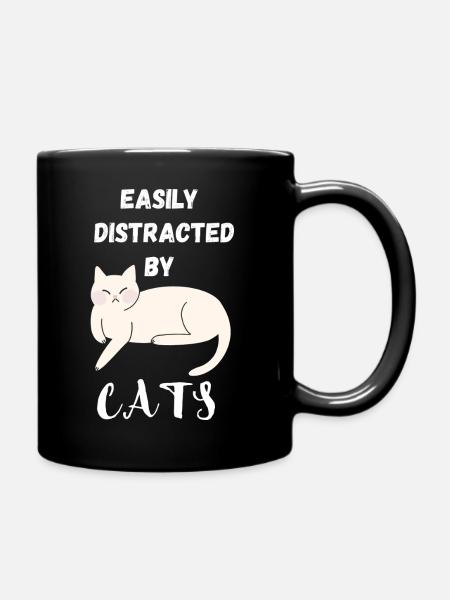 Leicht von Katzen abgelenkt - Tasse einfarbig - Schwarz