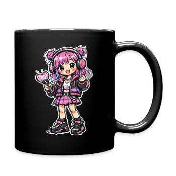 Kawaii Anime Mädchen mit Kopfhörer - Tasse einfarbig - Schwarz - Rechts