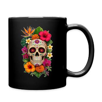 Halloween Sugar Skull Sugarskull  - Tasse einfarbig - Schwarz - Rechts