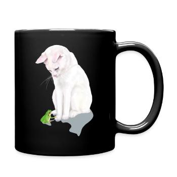 weiße Katze trifft Frosch - Tasse einfarbig - Schwarz - Rechts