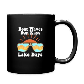 Boot Wellen Sonne Strahlen See Tage - Tasse einfarbig - Schwarz - Rechts
