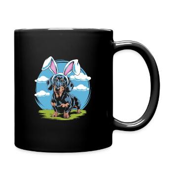 Funny dachshund with rabbit ears - Full Colour Mug - black - Right