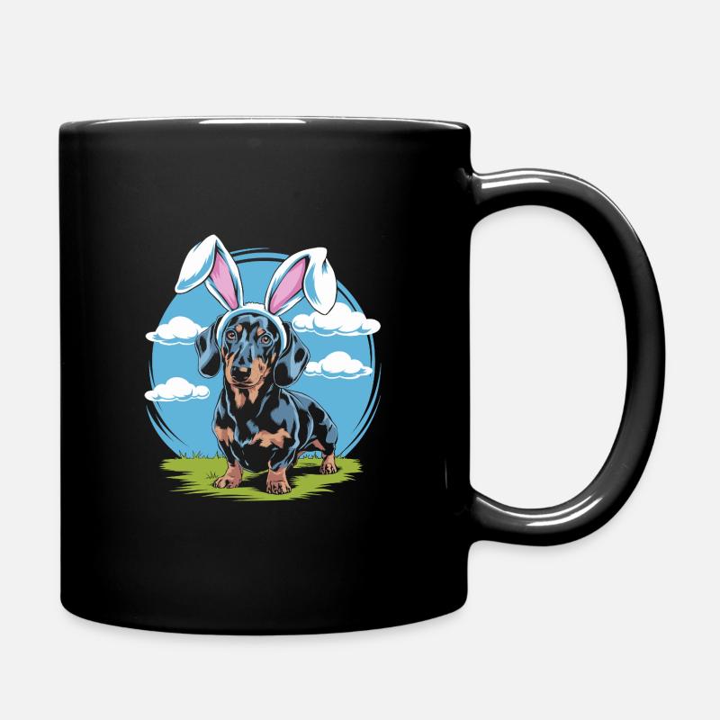 Lustiger Dackel mit Hasenohren - Tasse einfarbig - Schwarz