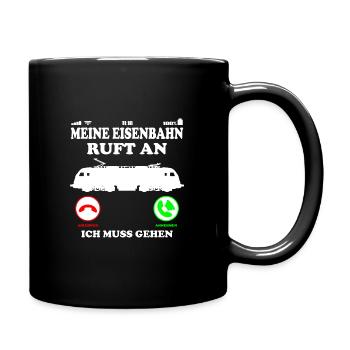 Eisenbahn Rentner Opa - Lok Ruft an Spruch - Tasse einfarbig - Schwarz - Rechts