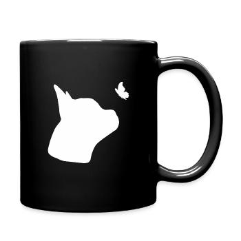 Französische Bulldogge mit Schmetterling - Tasse einfarbig - Schwarz - Rechts