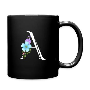 Elegant letter 'A' with flowers - Full Colour Mug - black - Right