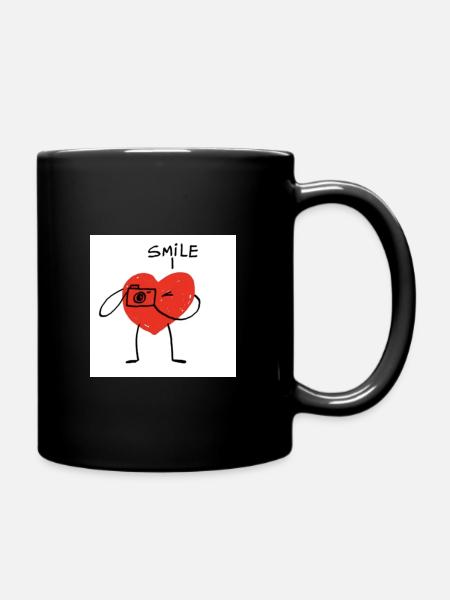 Herz mit Kamera Cartoon - Tasse einfarbig - Schwarz