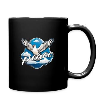 White dove of peace with blue clouds - Full Colour Mug - black - Right