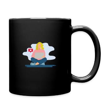 Mädchen am Laptop - Tasse einfarbig - Schwarz - Rechts