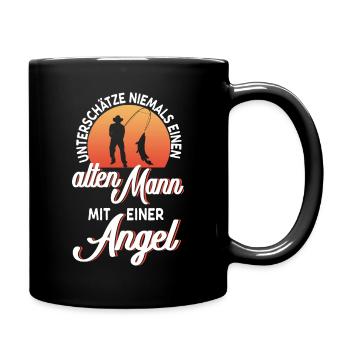 alter Mann Angel lustiger Spruch Angeln Rente - Tasse einfarbig - Schwarz - Rechts