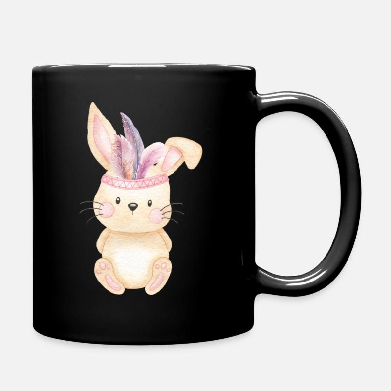 Boho Hase Indianer mit Federn - Tasse einfarbig - Schwarz