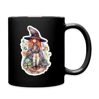 Sorcière assise sur une pierre - Mug uni - noir - Droite