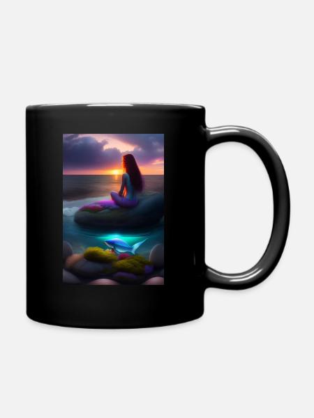 Sirène attendant le lever du soleil - Mug uni - noir