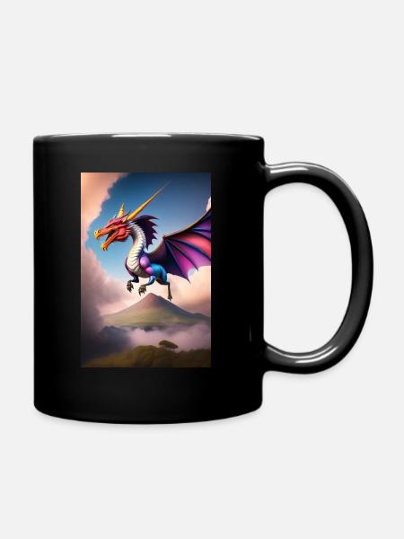 Drache überfliegt Fantasylandschaft - Tasse einfarbig - Schwarz