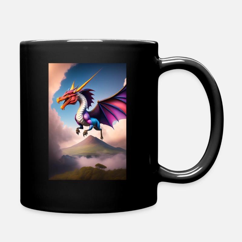 Drache überfliegt Fantasylandschaft - Tasse einfarbig - Schwarz