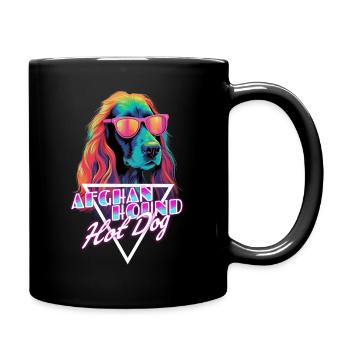 Retro Wave Afghan Hound Hot Dog Shirt - Tasse einfarbig - Schwarz - Rechts