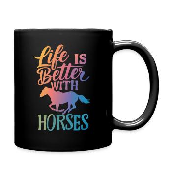 Pferd Pferde Reiten Pferdereiten Sprungreiten - Tasse einfarbig - Schwarz - Rechts