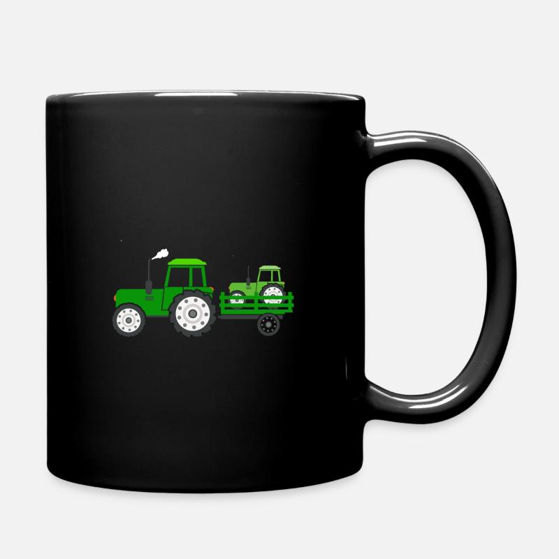 Big tractor pulls small - child baby farm - Full Colour Mug - black